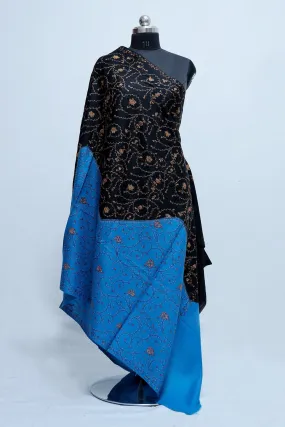 Black-Blue Colour Kashmiri Sozni Work Shawl With Running Jaal Pattern