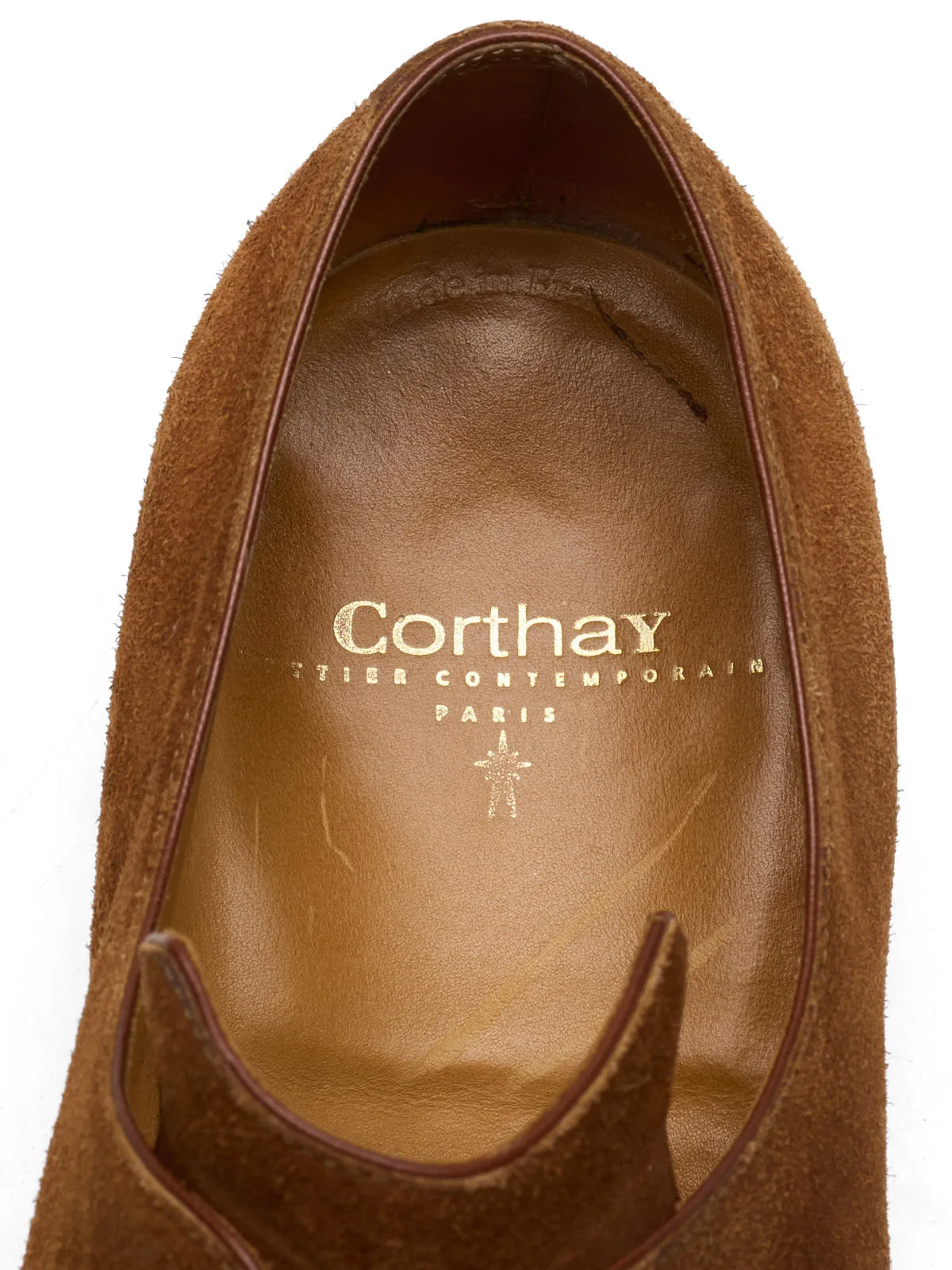 CORTHAY Paris "Arca" Light Brown Suede Leather 2 Eyelet Derby Shoes Size 7.5