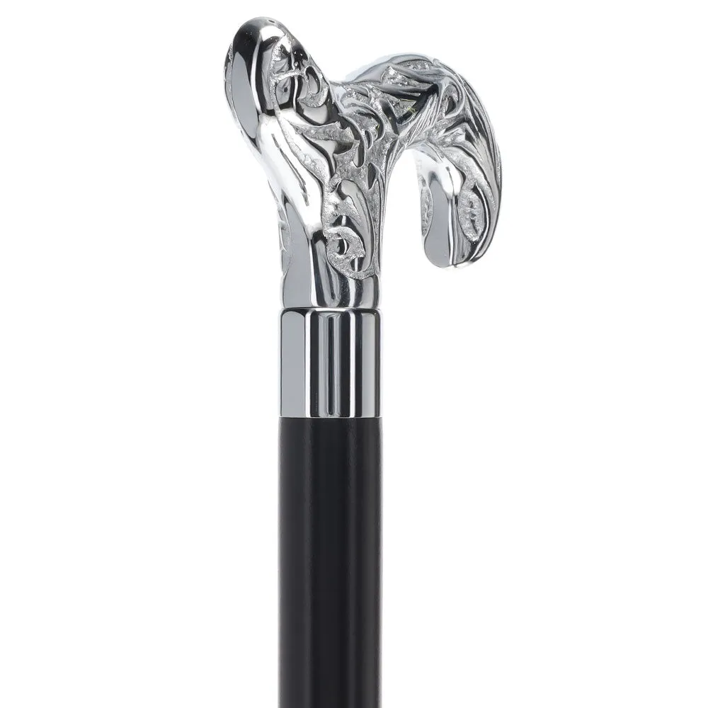 Derby Premium Chrome Brass Flask Cane: Wood Shaft Hidden Flask