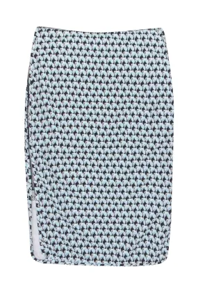 Diane von Furstenberg - Blue & Black Geometric Print Side Zip "Noemi" Skirt Sz 4