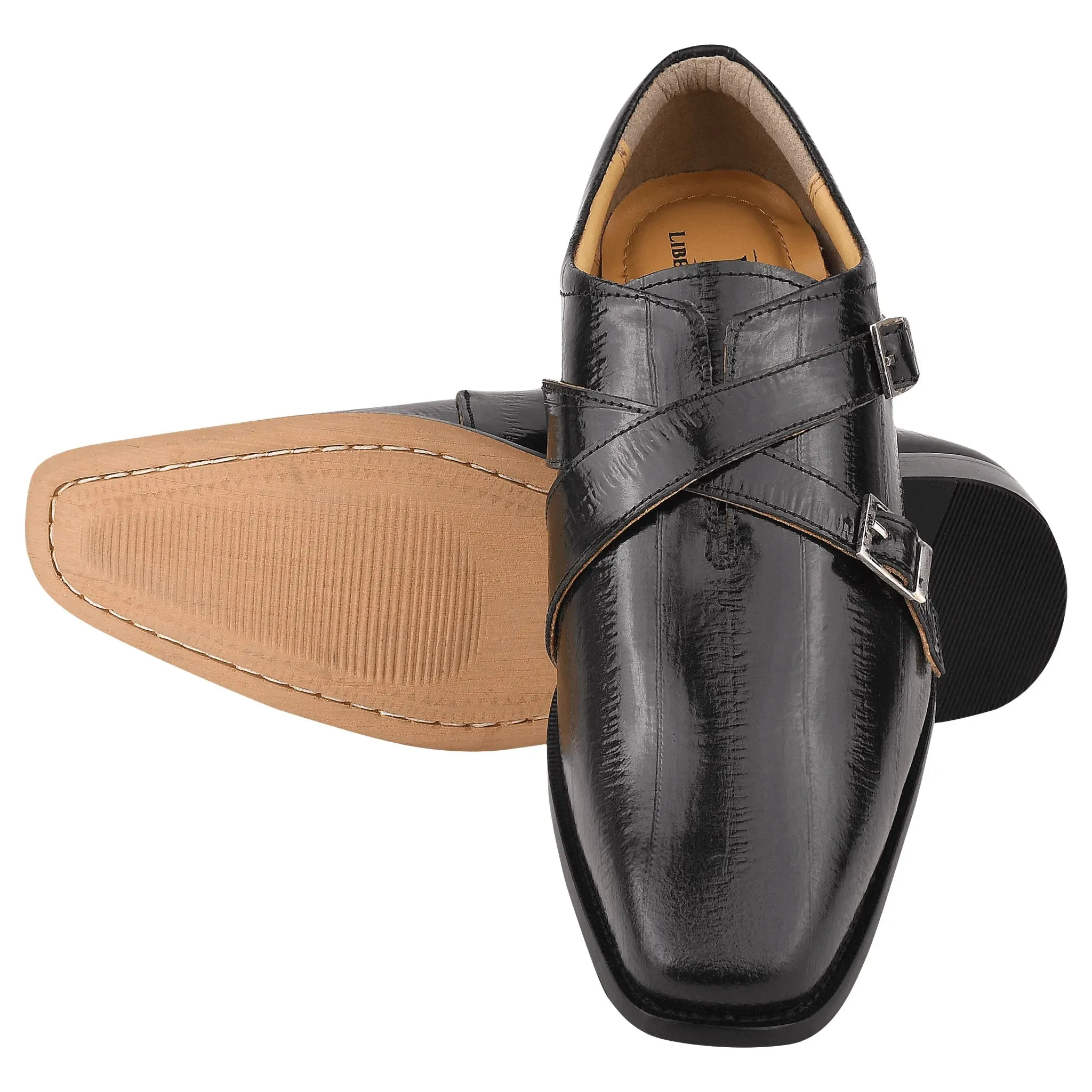 DONNA Men's Leather Monk Strap Shoes