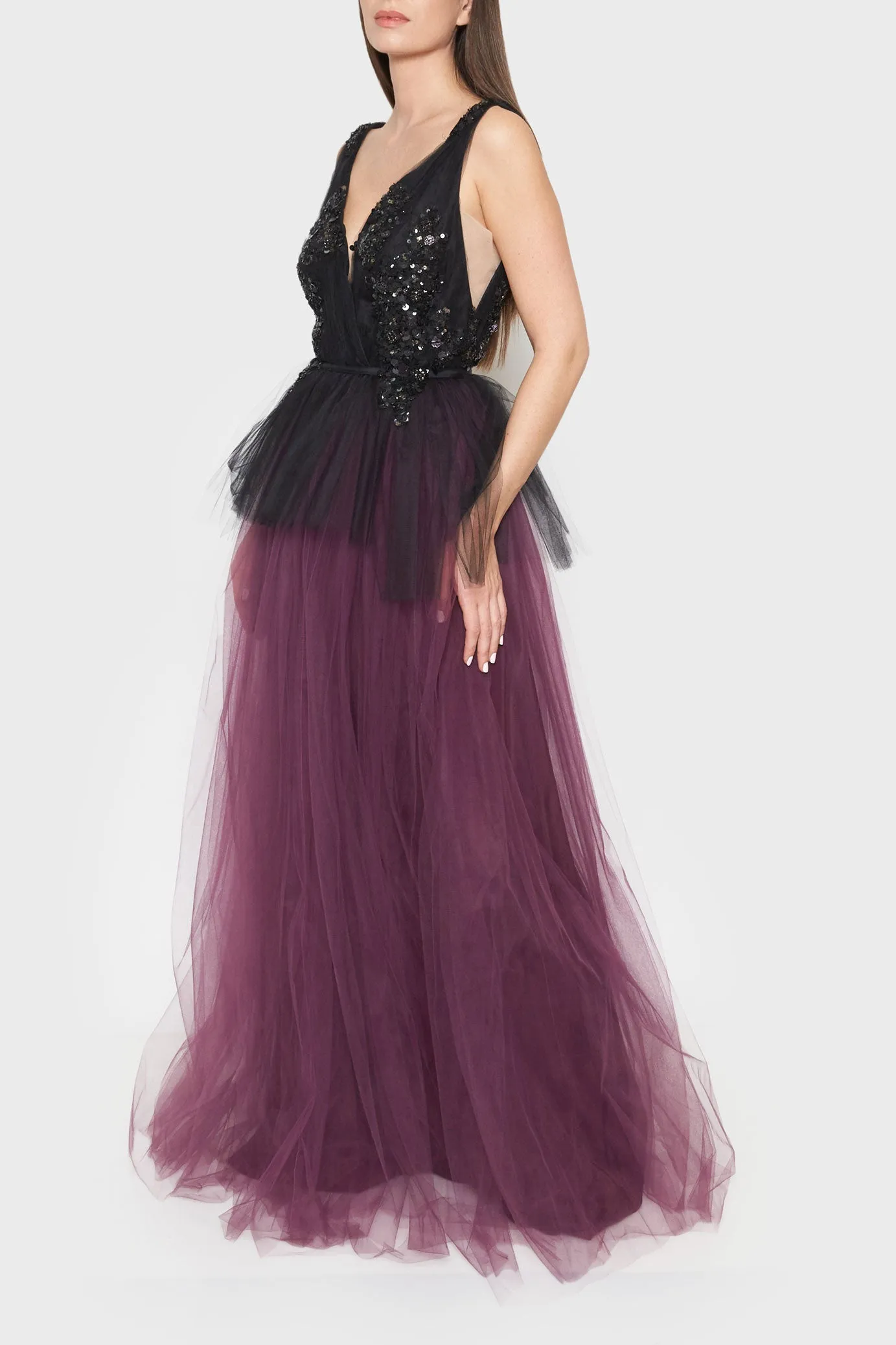 Draped Tulle with Sequin Gown