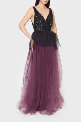 Draped Tulle with Sequin Gown