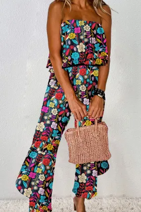 Effortless Chic: Printed Tube Wide Leg Jumpsuit