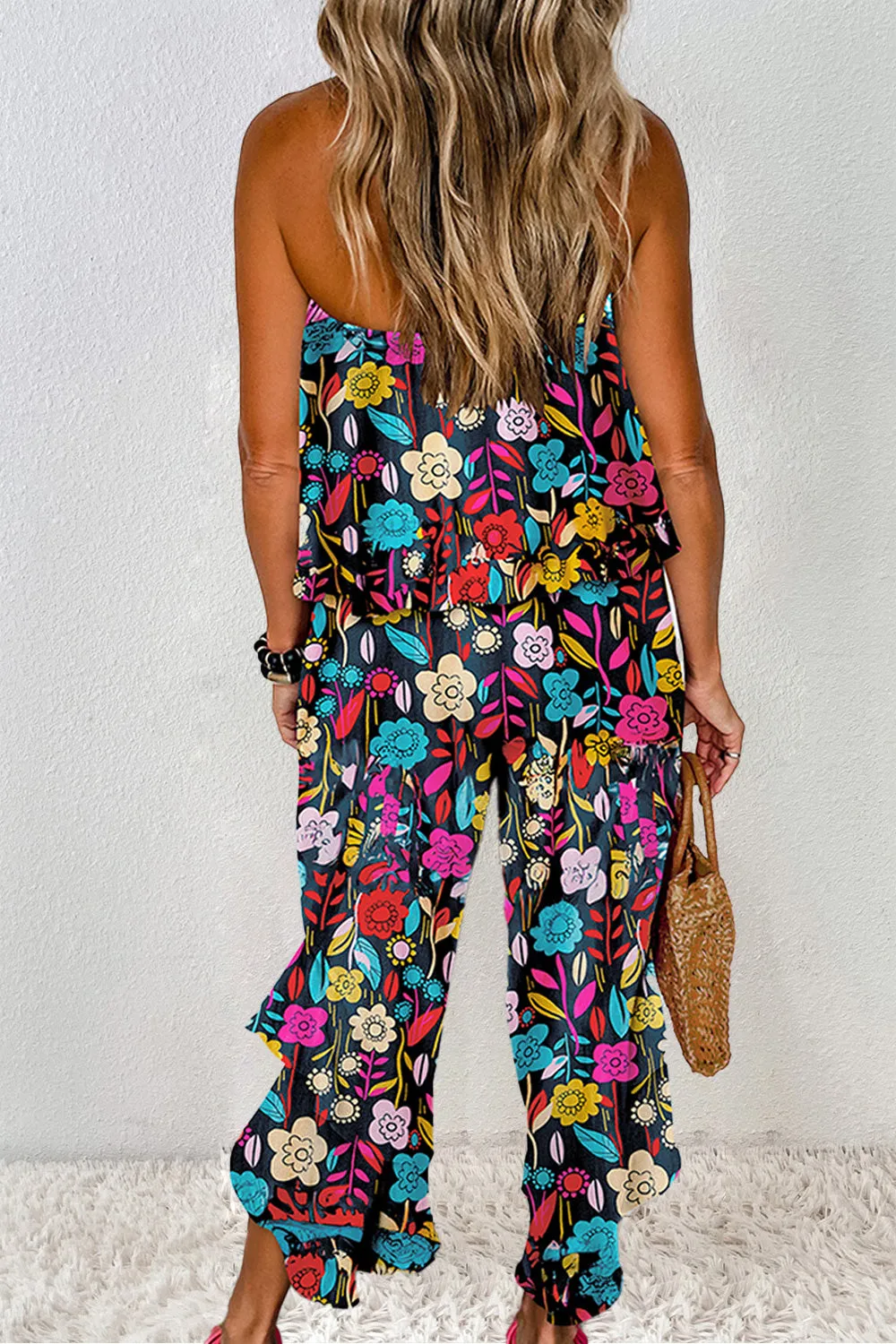 Effortless Chic: Printed Tube Wide Leg Jumpsuit