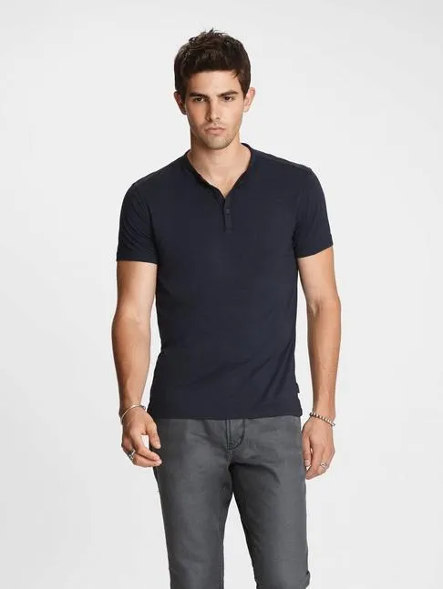 John Varvatos Duke S/S HENLEY BURNOUT Tee - Navy