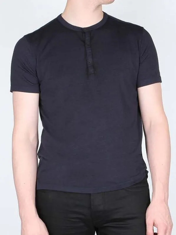 John Varvatos Duke S/S HENLEY BURNOUT Tee - Navy