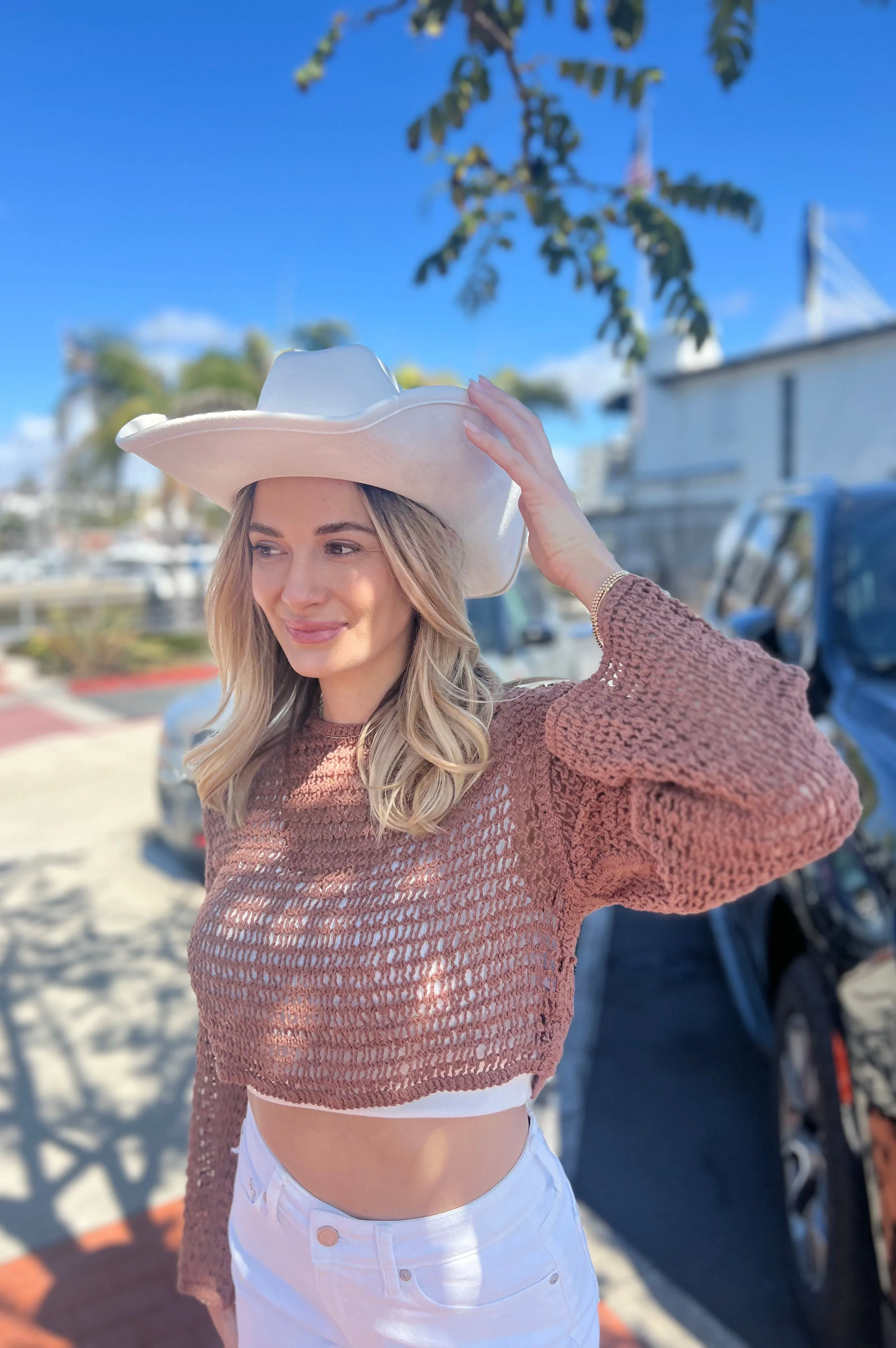 Kristy Crochet Mesh Top Brown