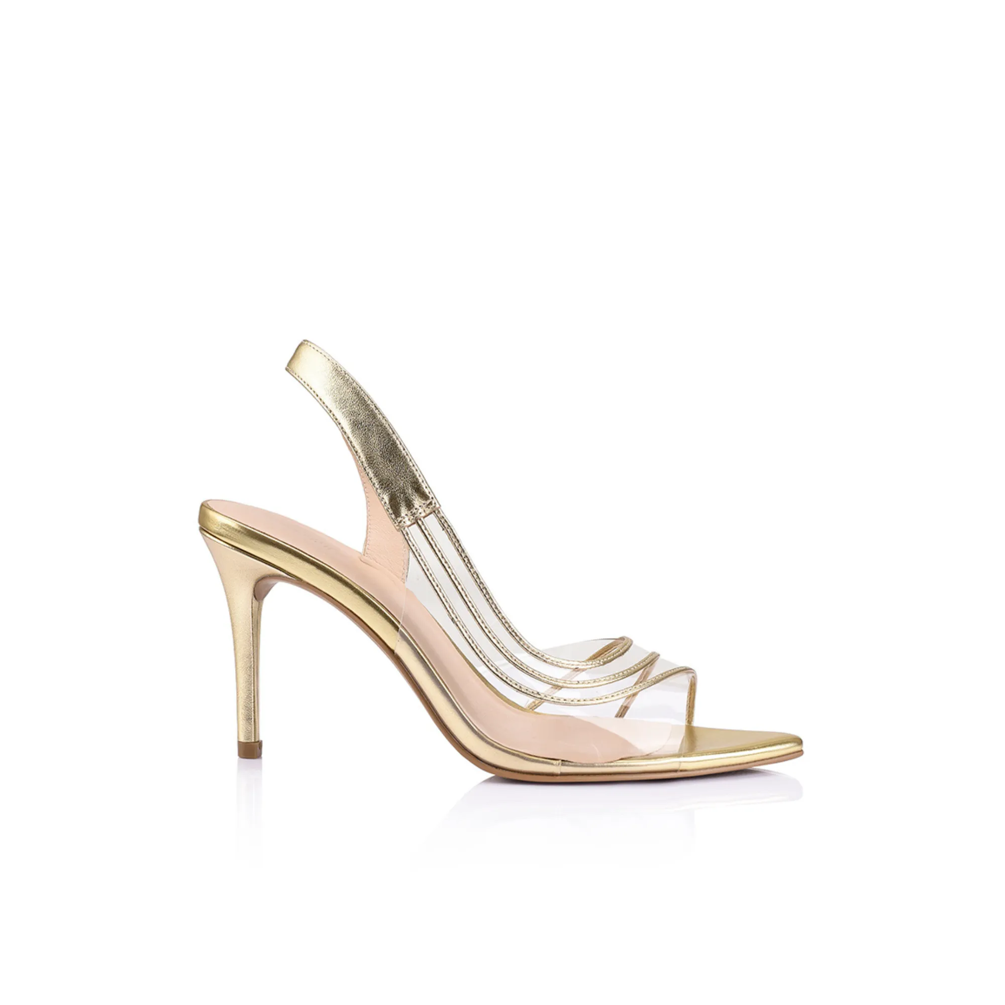 Melinda Heel Vinylite & Gold Metallic Leather