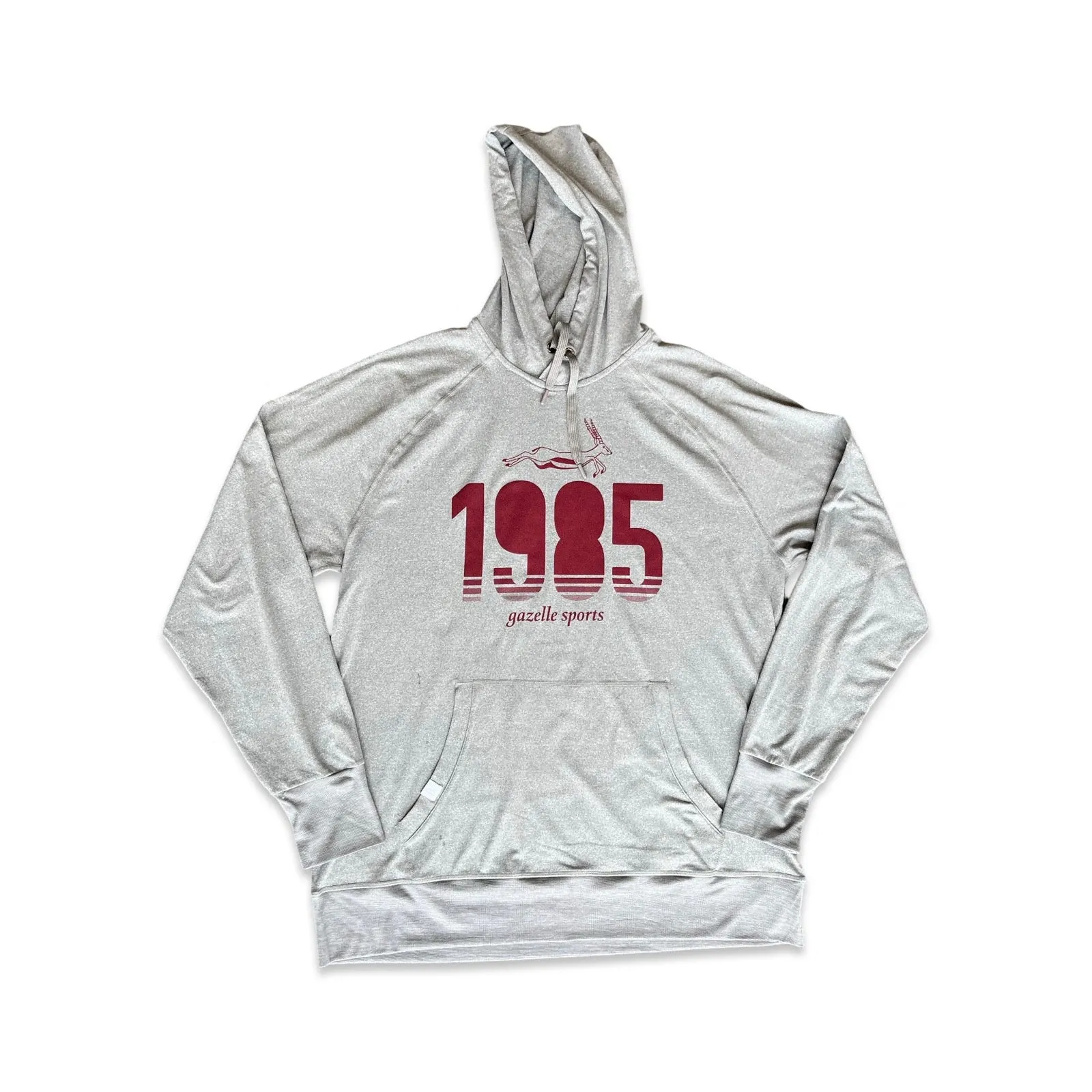 Men's Vintage 1985 Performance Tech Hoodie 2.0 - Heather Classic Gray/White Foldover Woven Square Patch w/ Light Grey Gazelle