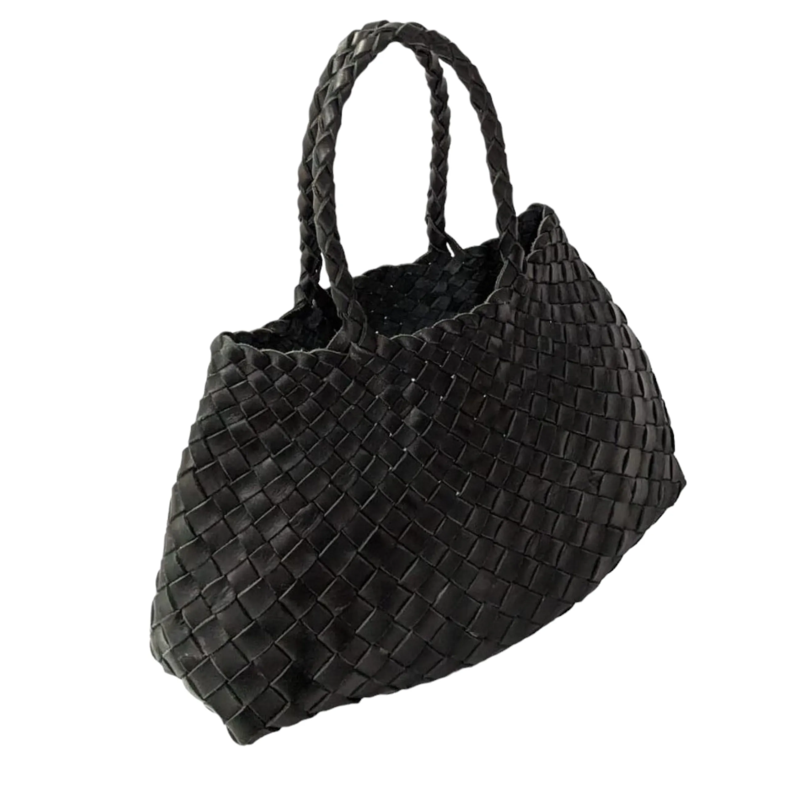 Naomi Woven Leather Bag - Black