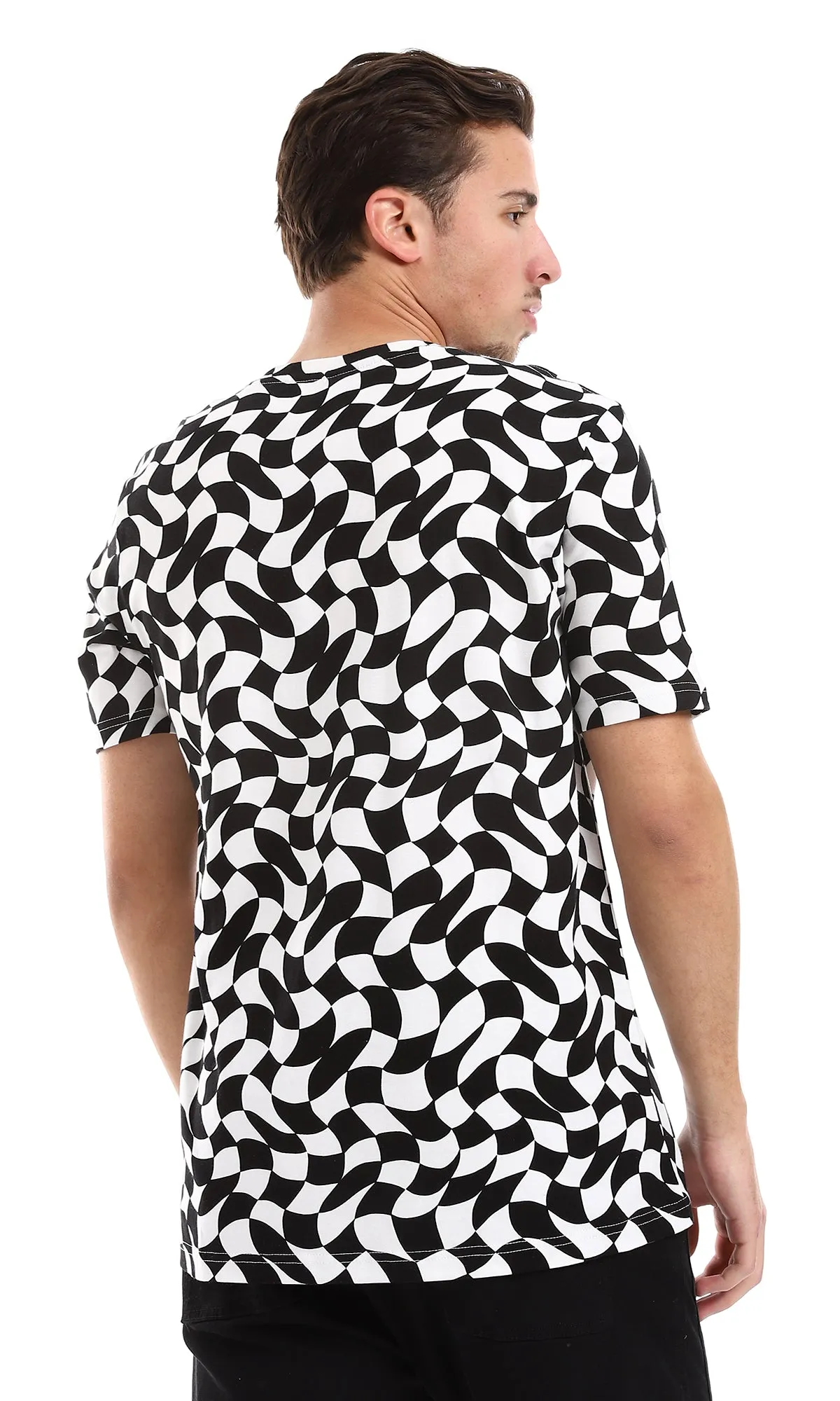 O164738 Black & White Self Patterened Slip On Tee