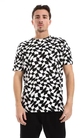 O164738 Black & White Self Patterened Slip On Tee