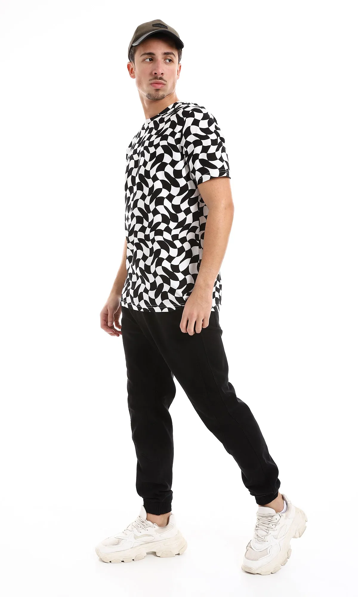 O164738 Black & White Self Patterened Slip On Tee