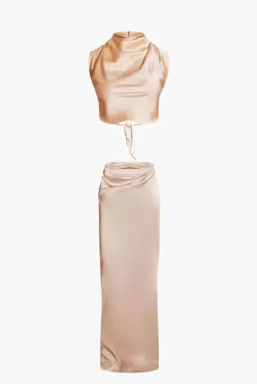 Roseline – Tie detail crop top – Satin two-piece set