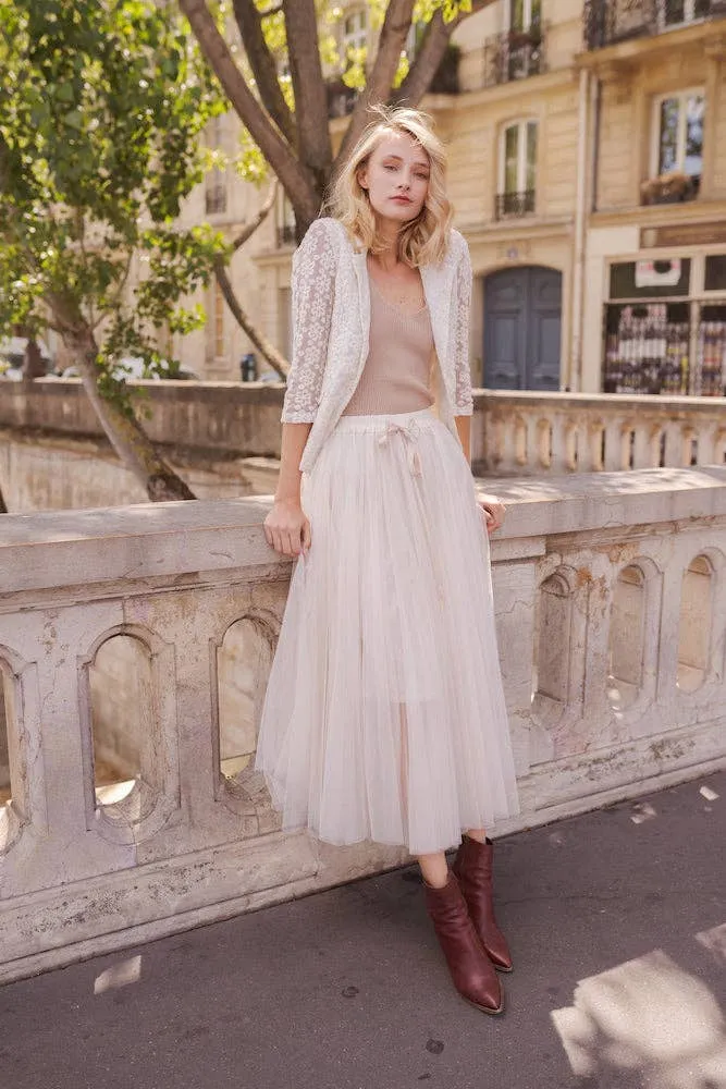 Women's Aria Tulle Midi Skirt in Ecru