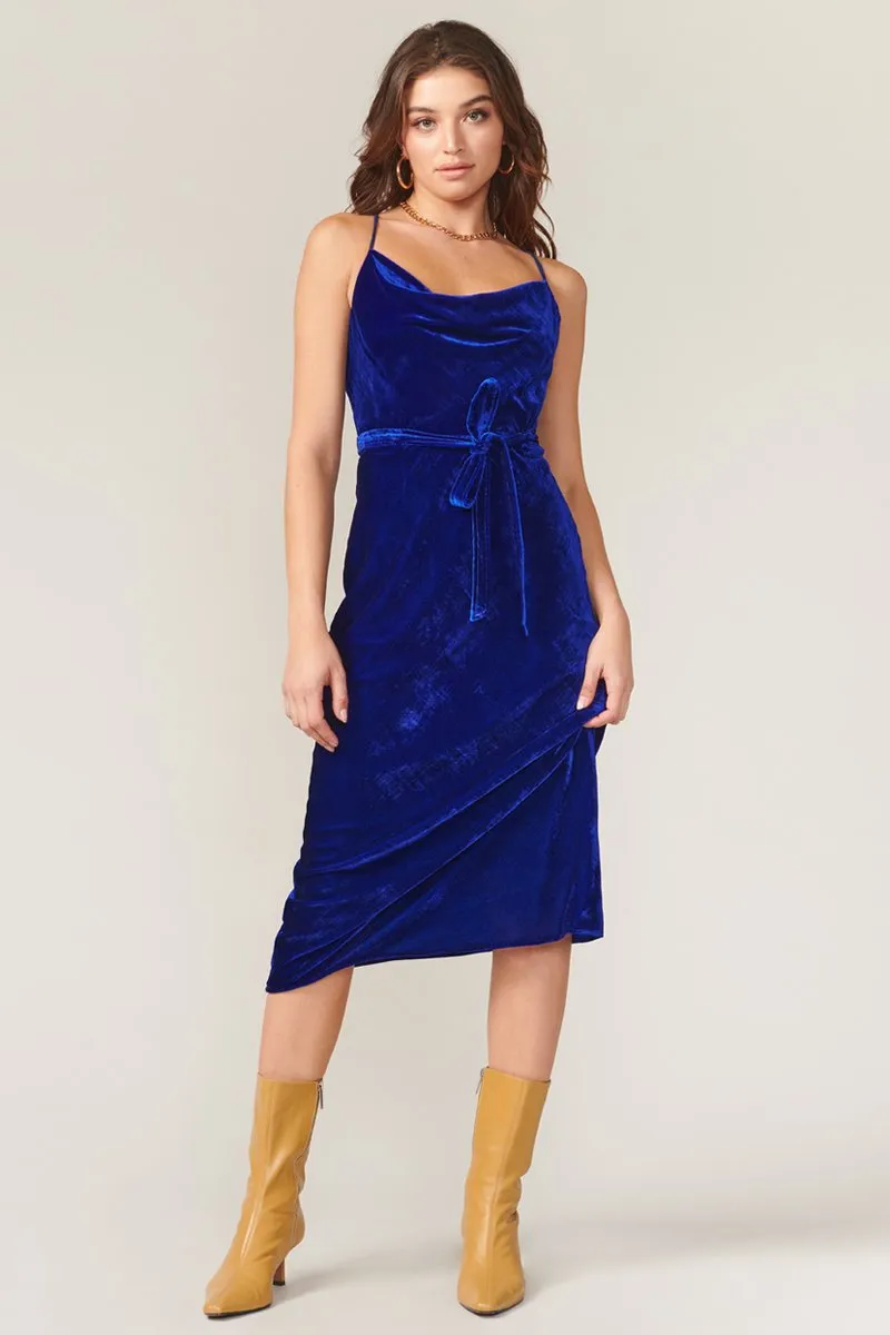 ZANA VELVET COWL NECK SLIP DRESS
